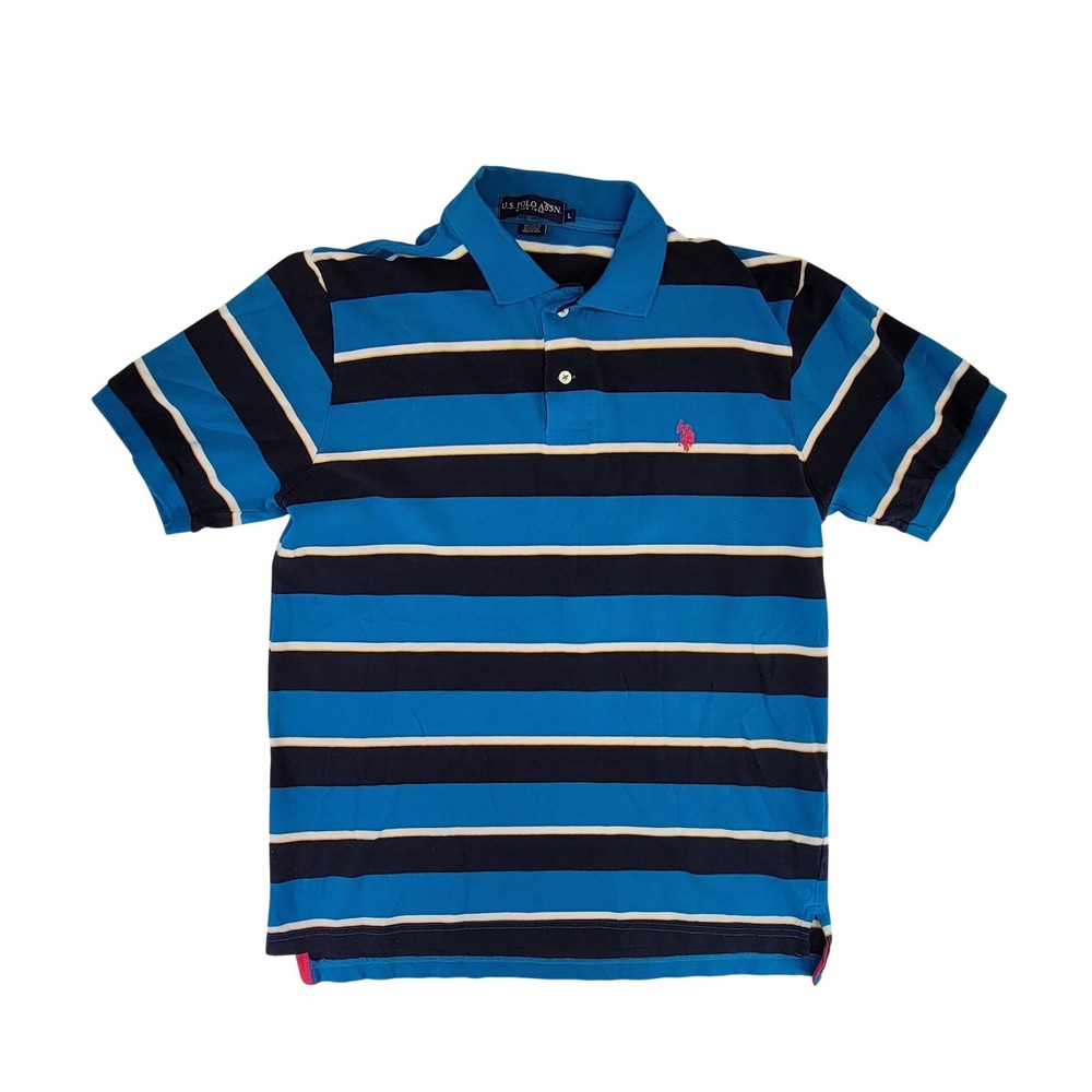 US Polo Assn Mens Large Blue Navy White Stripe Short Sleeve Polo Shirt L